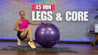 45 Min Legs + Core Workout | Dumbbells + Stability Ball