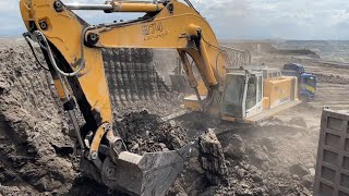 Liebherr 974 Excavators Loading Trucks With Three Passes