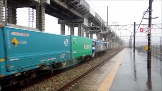 JR貨物 EF210-1号機[岡]+コキ24B　貨物列車5072レ【約2時間遅れ＆大雨にも負けず大爆走!!!!】