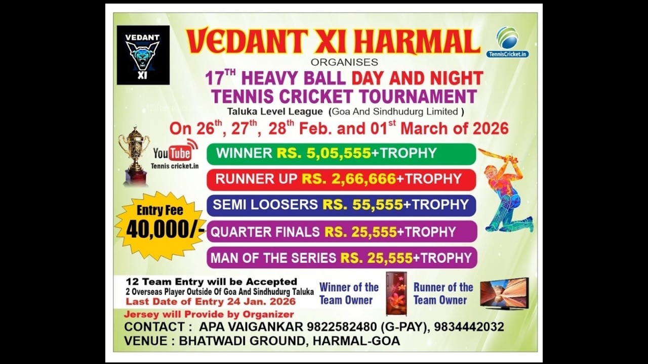 Vedant Xi Harmal Org 17th Heavy Ball Day & Night Tennis Cricket Tournament 2026 || Day 1
