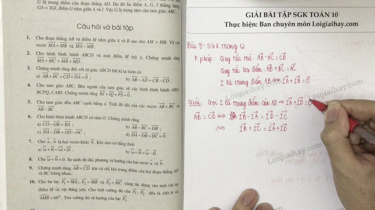Giải bài 9 trang 12 SGK Hình học 10 - youtube