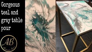 Gorgeous teal and gray table pour