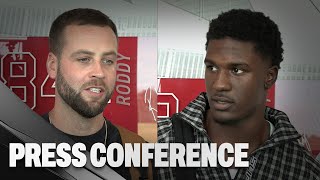 James Pearce Jr. & Zane Gonzalez reflect on the Falcons win over the Saints | Press Conference