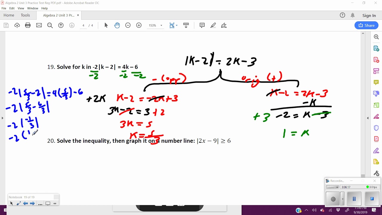 Alg2: Unit 3 Practice Test (16- 20) 