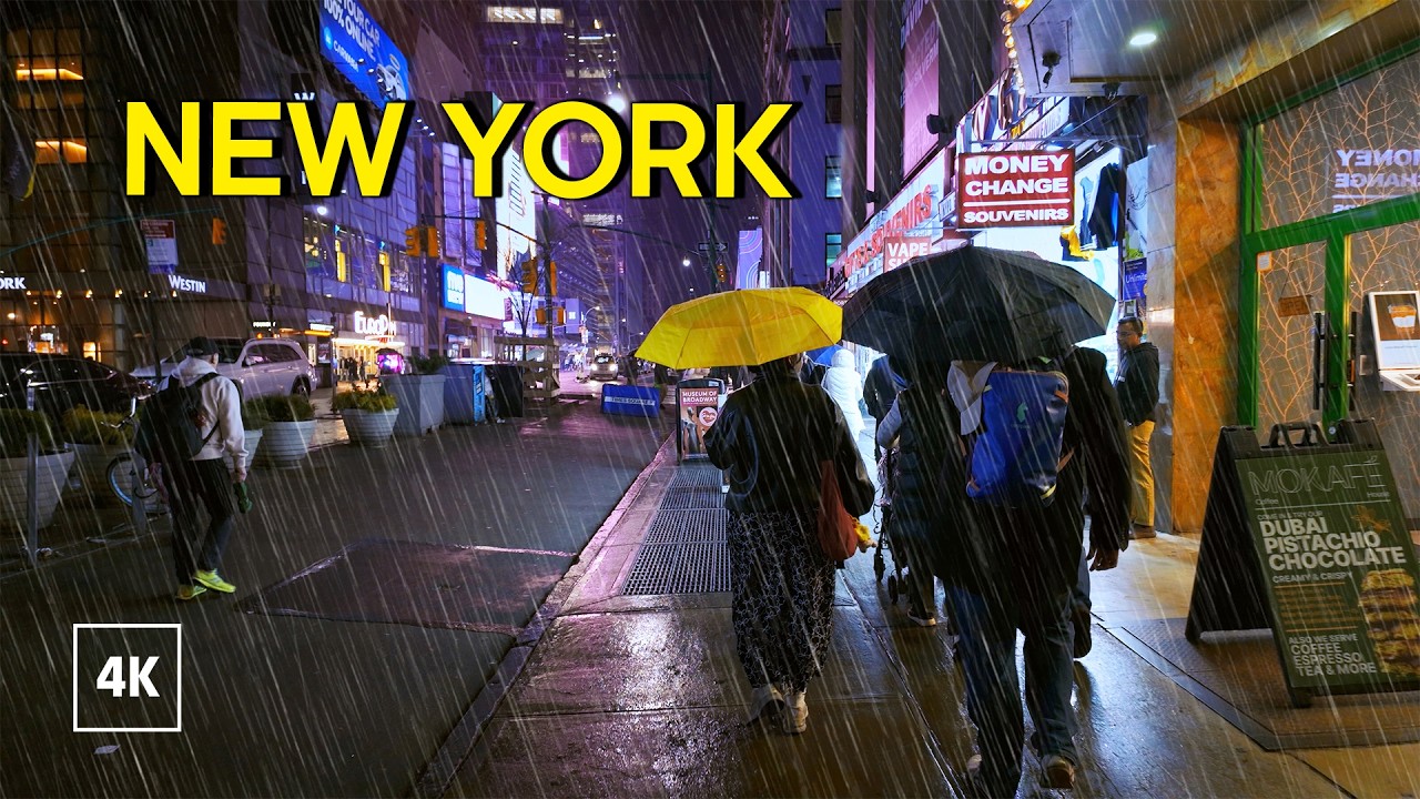 New York, Amerika Serikat | Tur Jalan Saat Hujan 4K | 28 Mar 2026