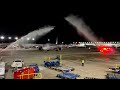 (4K) Water Cannon Salute for a Retiring American Airlines Boeing 787 Captain