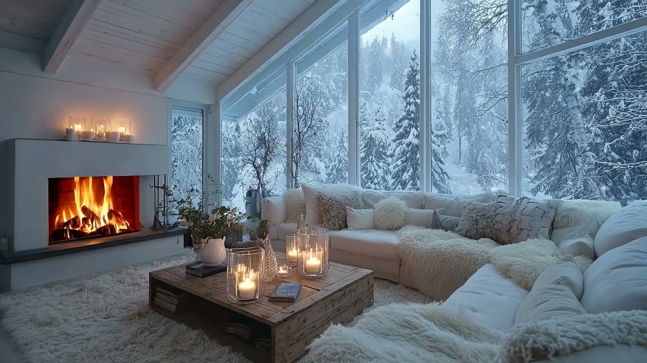 🤍🎹 Winter White Piano Lounge with Warm Fireplace Glow and Soft Flowers for 3 Hours of Healing