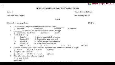 12th Computer Science Quarterly Exam 2019-20 Model Question Paper-2 | Cuddalore District | EM