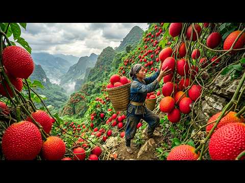 Harvesting 2000kg+ Gac Fruit, Making Delicious Gac Sticky Rice and Selling at Market | Rural Life