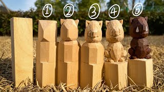 如何用5个簡單步驟雕刻猪，初學者木雕 How to carve pig in 5 easy steps，Wood carving for Beginners
