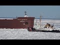 Freighters frozen on Lake Michigan, Ice Breaking and Mackinac Bridge - 3/25/2019