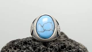 Blue Eagle Head Ring, Oval Malachite Ring, American Eagle Mens Ring