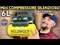 Velocissimo mini compressore silenzioso, da 6L, portatile, bicilindrico. WELDINGER FK 135 POCKET.