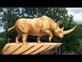 Making A Charging Rhino Wood Carving [No Music]