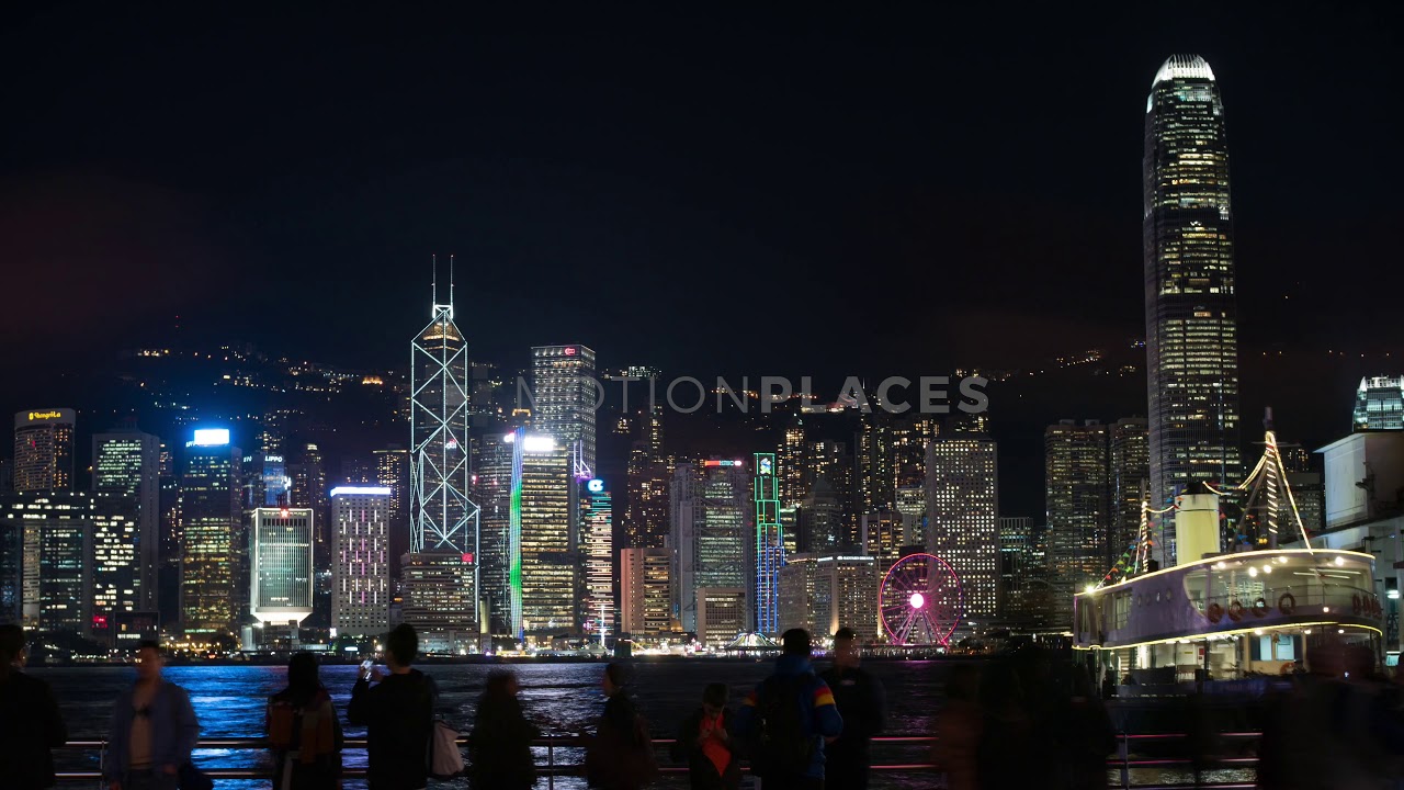Hong Kong Waterfront Night Timelapse Stock Footage