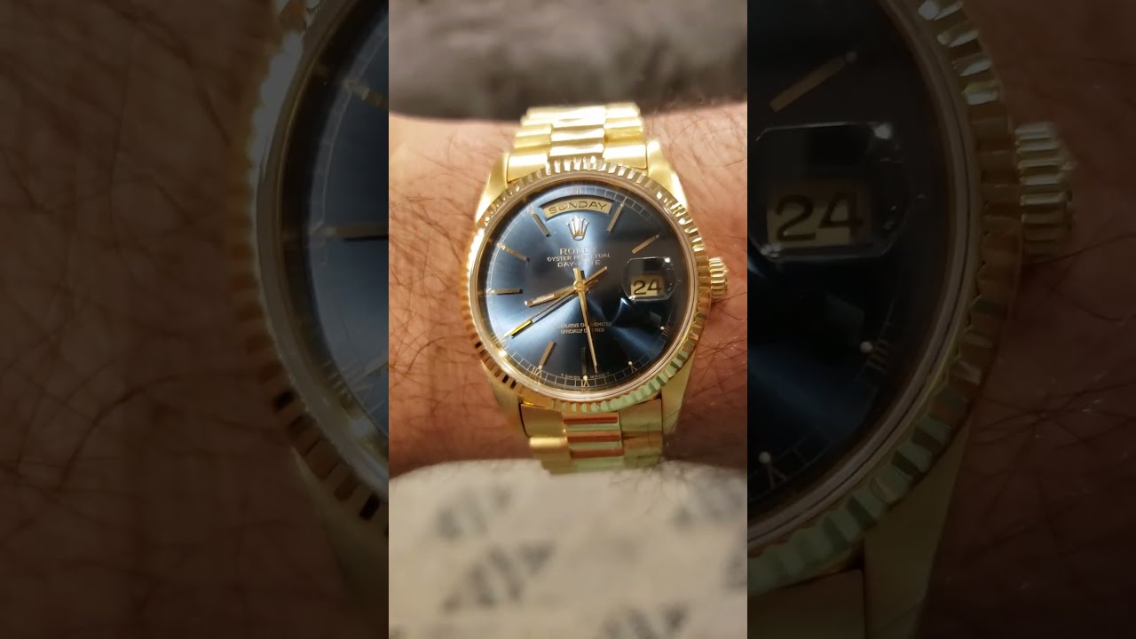 ROLEX Oyster Perpetual Day-Date 36mm 18k Yellow Gold Blue Dial Ref 18078 Dalai Lama Swiss Made Watch