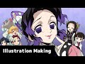 【イラストメイキング】しのぶエンドカード【鬼滅】
