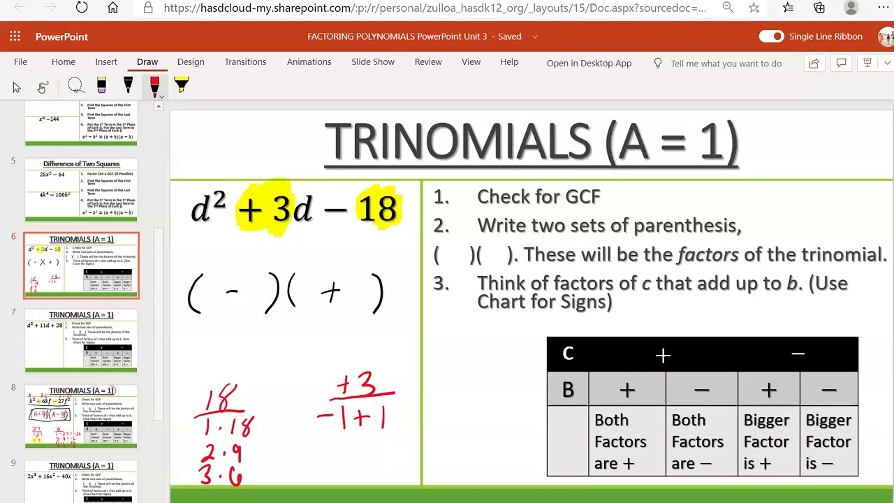Factoring Polynomials Part 4 Trinomials A 1 Part 2 YouTube