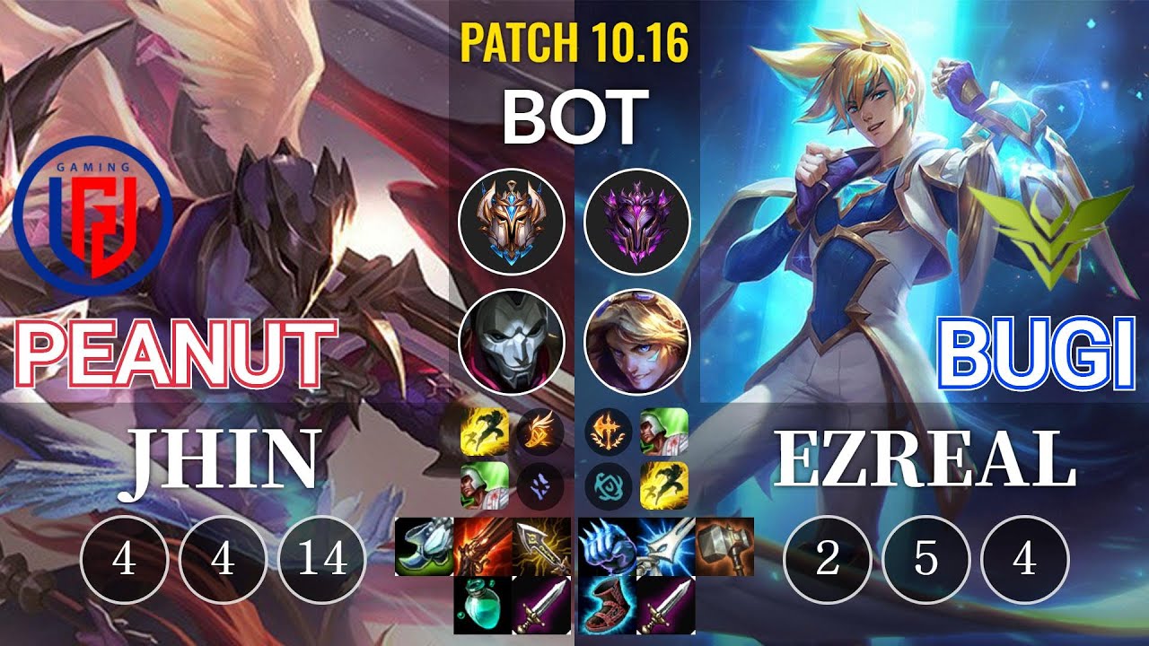 LGD Peanut Jhin vs V3 Bugi Ezreal Bot - KR Patch 10.16