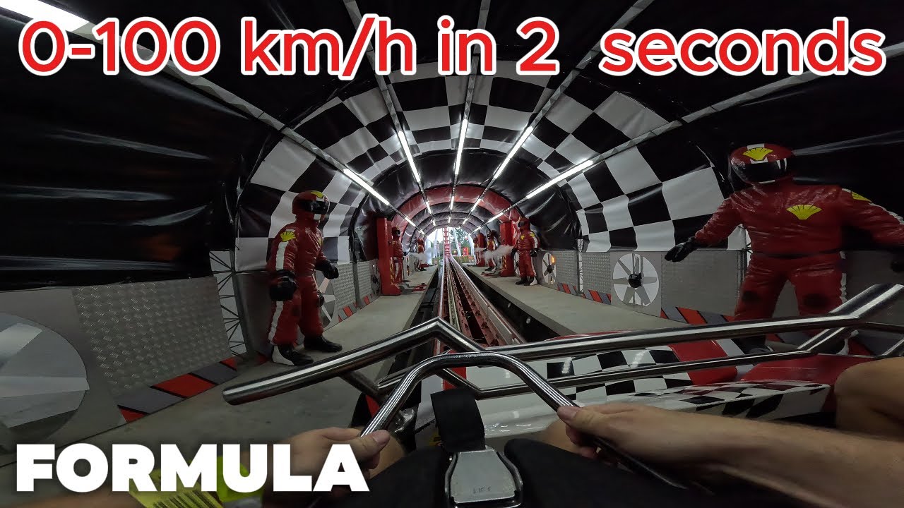 FORMULA Roller Coaster Amusement Park Energylandia Zator Poland POV 4k video, Front seat