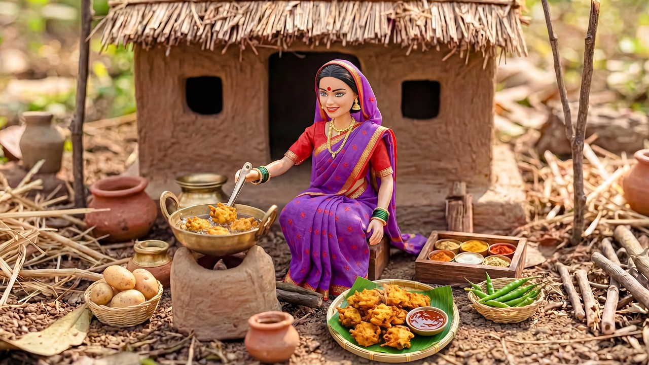 🥥🌾 Miniature Doll Crispy Potato Fries & Chutney Dip Cooking ASMR | Indian Village Tiny Kitchen Story