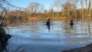 A short burst of the Wim Hoff warm-up routine before swimming further.