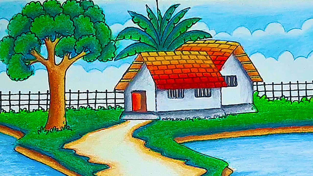 Beautiful Indian Village Scenery Drawing|Easy Indian Village ...
