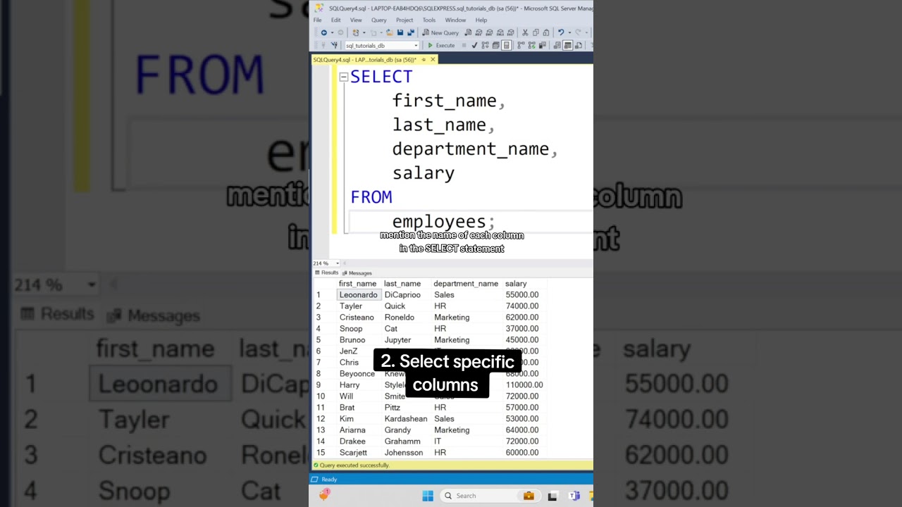 Use the SELECT statement to select the data you want to see from a SQL database & table 