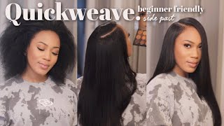 Deep Side Part Quick Weave + Natural Leavout