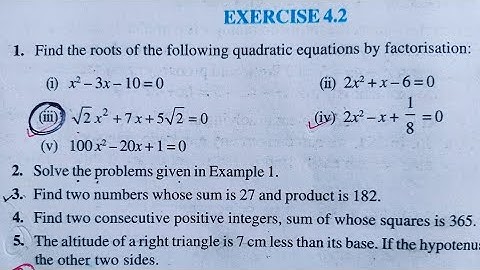 CBSE CLASS 10 MATHS EXERCISE 4.2 SOLUTIONS | CHAPTER 4 | QUADRATIC EQUATION