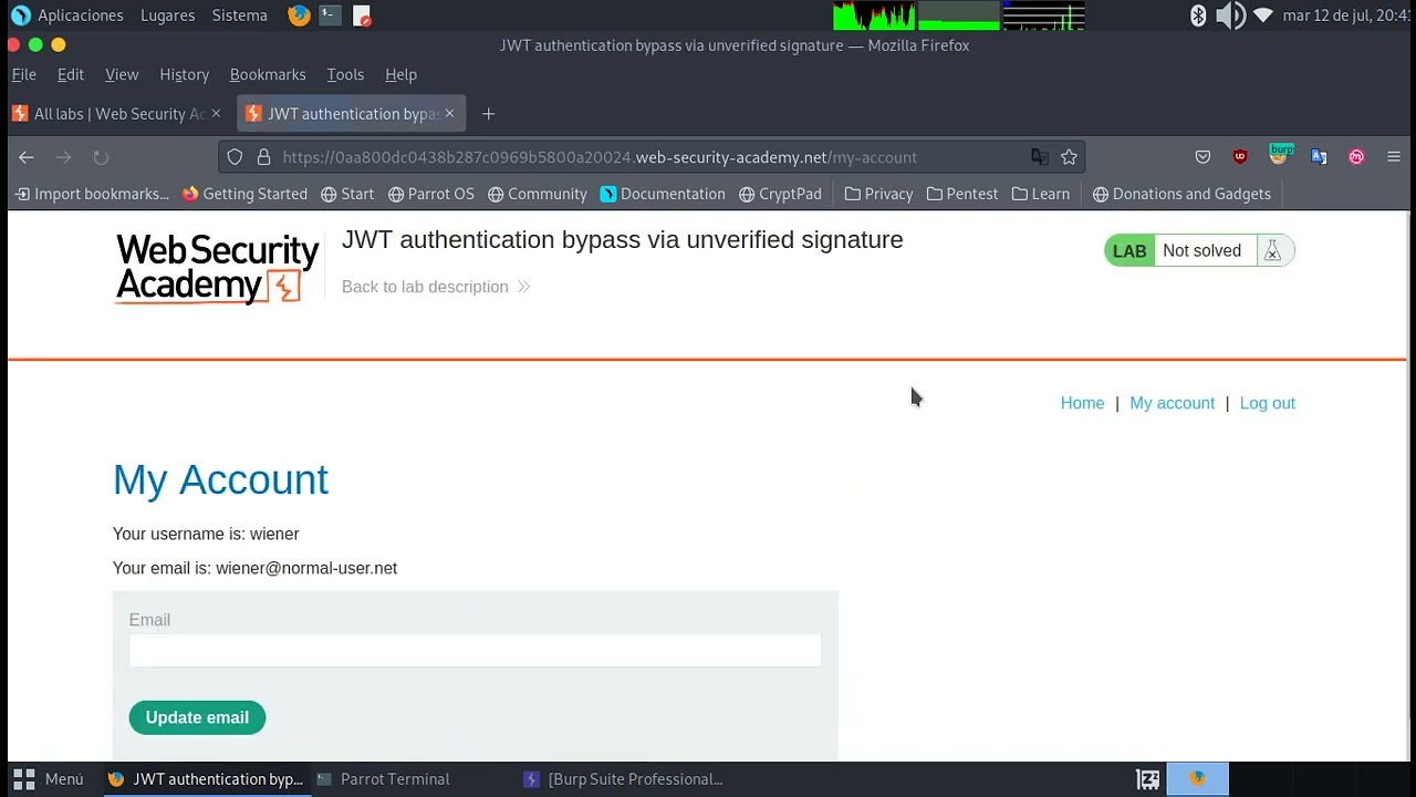 JWT authentication bypass via unverified signature