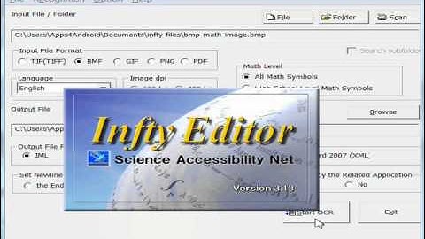 InftyReader Automatically Converting a BMP Math Image to LaTeX