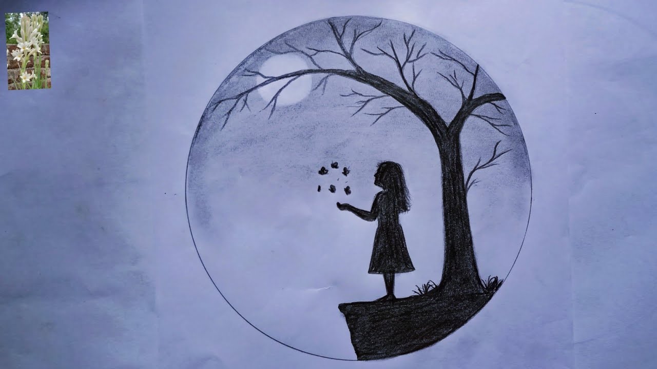 How to draw a girl with butterfly in moonlight for beginners/pencil ...