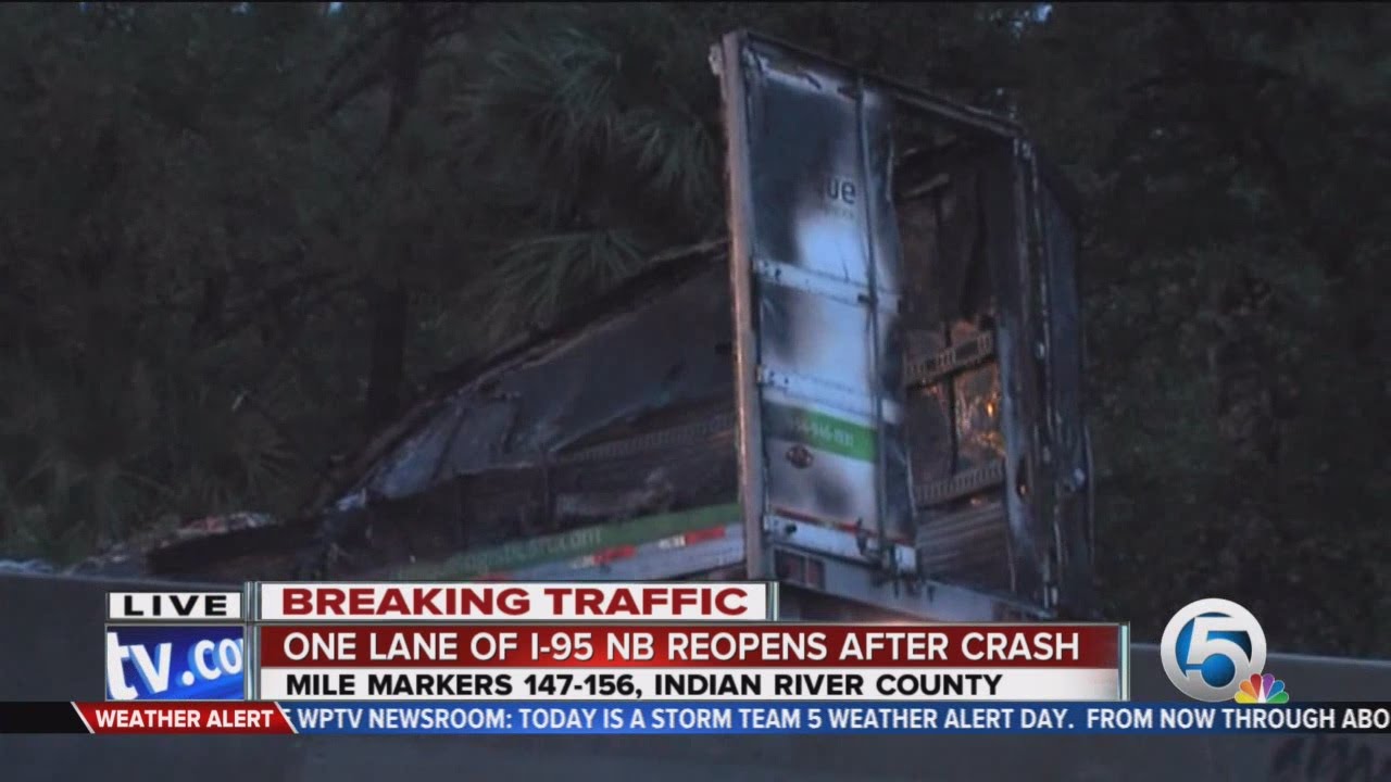 One lane open on I-95 NB after semi crash in Indian River Co. - YouTube