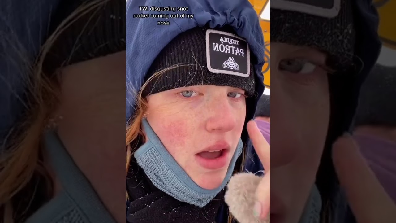 Female skier shows of her snot rocket