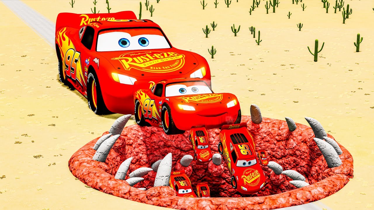 Big & Small Mcqueen Super Cars vs Monster Giant Pit – Cars vs Pit – BeamNG.Drive