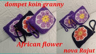 crochet  tutorial dompet granny african flower
