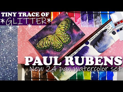 HINT OF GLITTER * PAUL RUBENS 24 Pan Watercolor Review, Color Chart, Galaxy Painting Phosphorescent