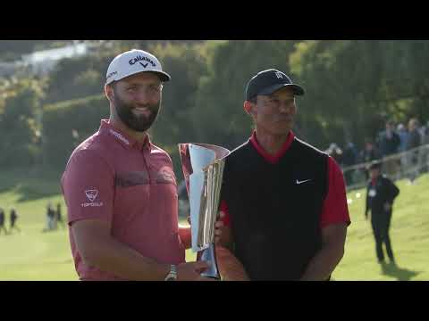 John Rahm &amp; Tiger Woods Trophy Presentation 2023 The Genesis Invitational