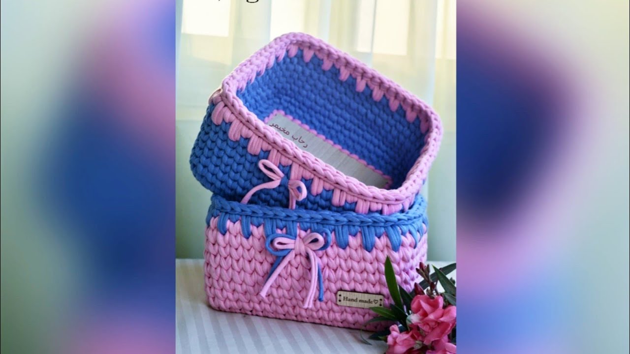 كروشيه بوكس مربع بخيط الكليم علي قاعدة خشب للمبتدءين