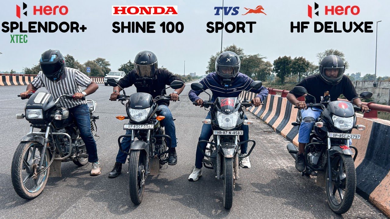 Hero Splendor+ Xtec vs Honda Shine 100 vs Tvs Sport vs Hero HF Deluxe || DRAG RACE || unspected Race