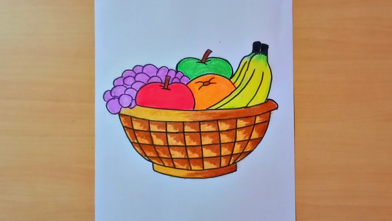 How to draw a fruit basket step by step for kids - Fruit basket drawing...  | Basket drawing, Fruit basket drawing, Fruit art drawings