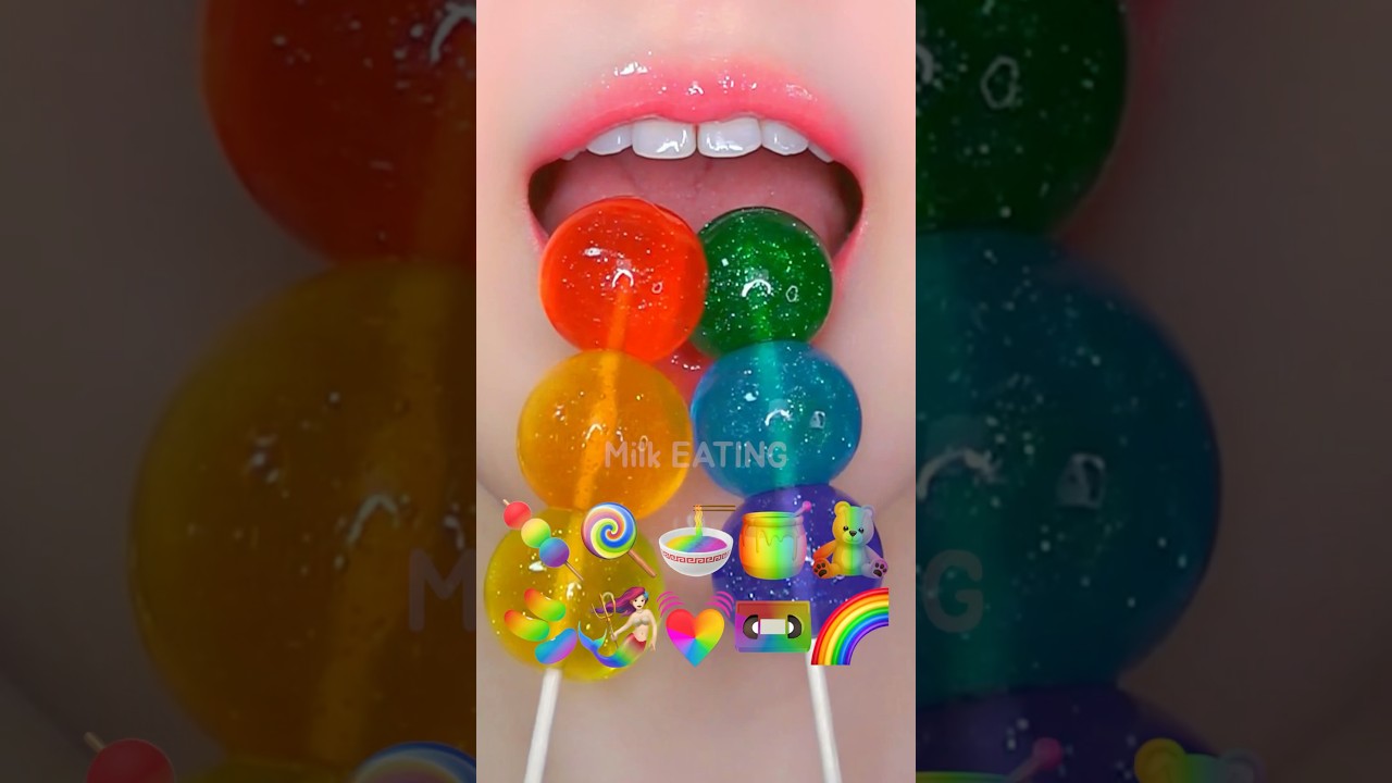 ASMR RAINBOW EMOJI FOOD 🍡🍭🍜🍯🧸🫘🧜🏻‍♀️💓📼🌈 레인보우 이모지 먹방 