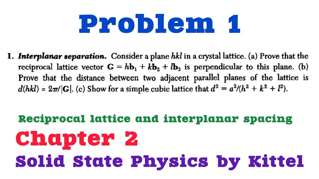 2.1 Consider a plane hkl in a crystal lattice. (a) Prove that reciprocal lattice vector G=hb1+kb2+lb