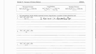 summary of division methods module 35 mth 061
