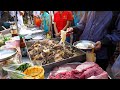 2배속 칼질, 태국 가족이 운영하는 이싼음식 생고기 육회와 소, 돼지 내장 스프 - 2x speed cutting, master of raw meat cutting