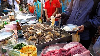 Doublespeed cutting, raw meat sashimi and beef and pork intestine soup  Thai food