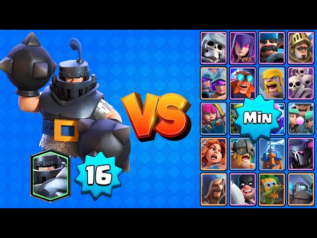 MEGACABALLERO NV16 VS TODAS LAS CARTAS AL MINIMO | Clash Royale class=