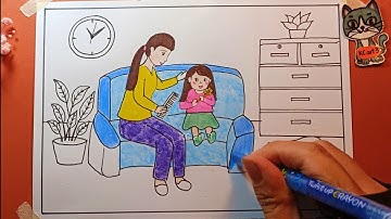 vẽ tranh hoạt động trong gia đình | Bố cục trong tranh sinh hoạt | tranh xé dán giấy màu - kcart3