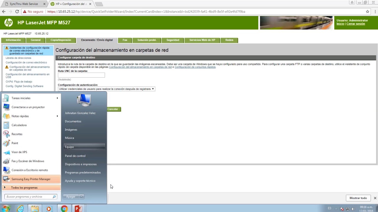 Escaner a carpeta en hp 527mfp - YouTube